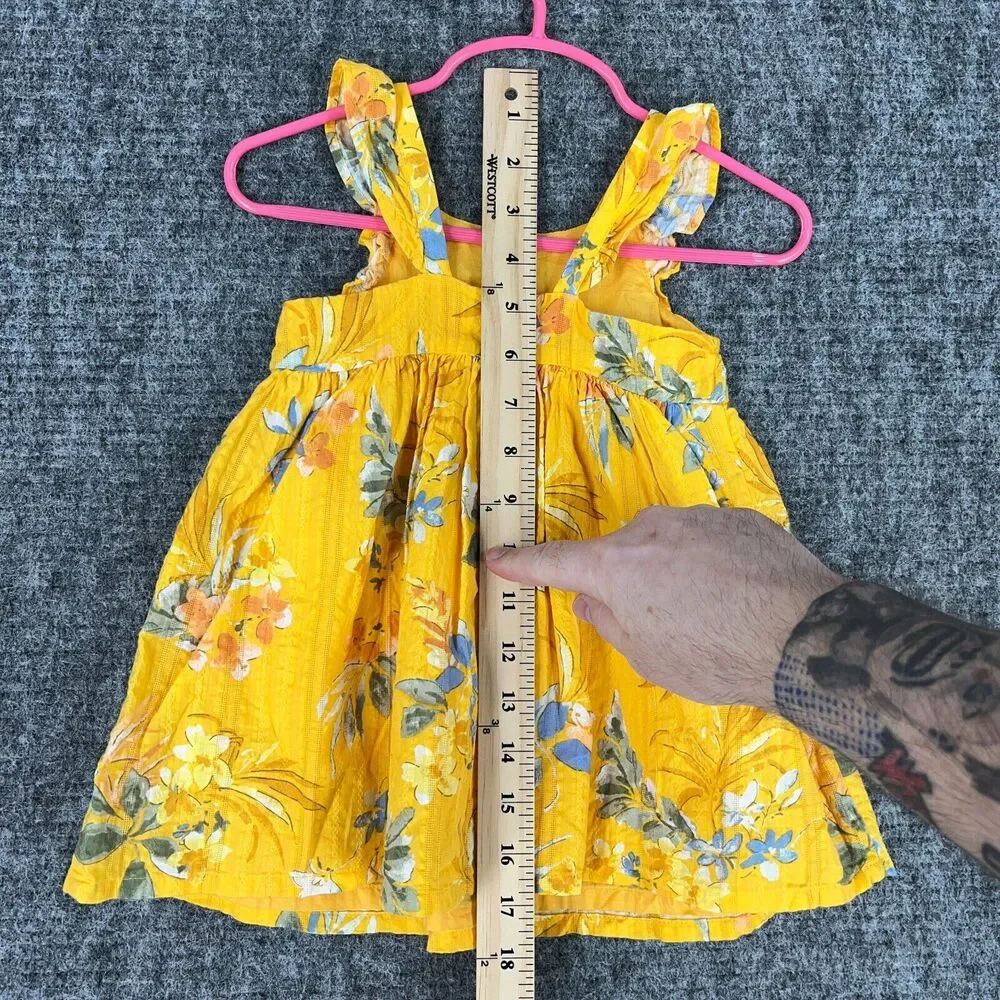 Baby B'gosh‎ Dress Baby Girl 12M Yellow Floral Plaid Button Sleeveless Cotton